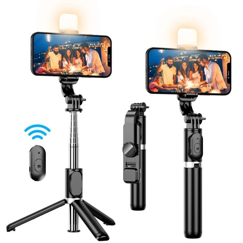 4 IN ONE REMOTE WIRELESS TRIPOD SELFIE STICK WITH FLASH LIGHT