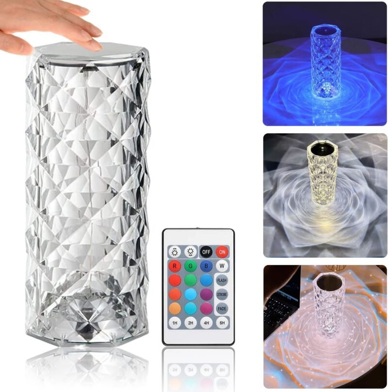 LED Crystal Rose Table Lamp | USB Rechargeable